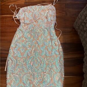 NWT Windsor Sequin Bodycon Mini Dress Lace Up Back Pastel Iridescent M (1044)